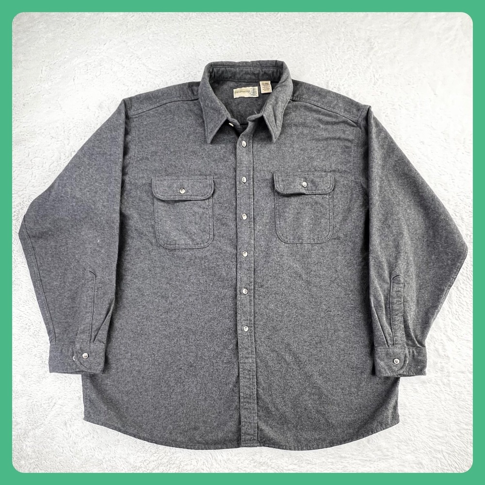 Vintage Sears‎ Fieldmaster Flannel Shirt Men's 2XL Gray Long Sleeve Button Up
